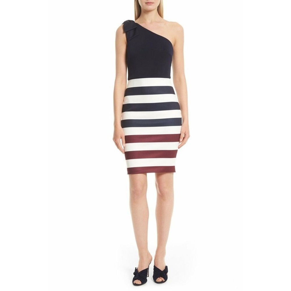 Ted Baker London Womens Hilila Dress Multicolor One-Shoulder Rowing Stripe US 10